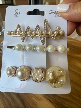 Gold Pearl Accent Hair Clip Set - Sophia Collection Style